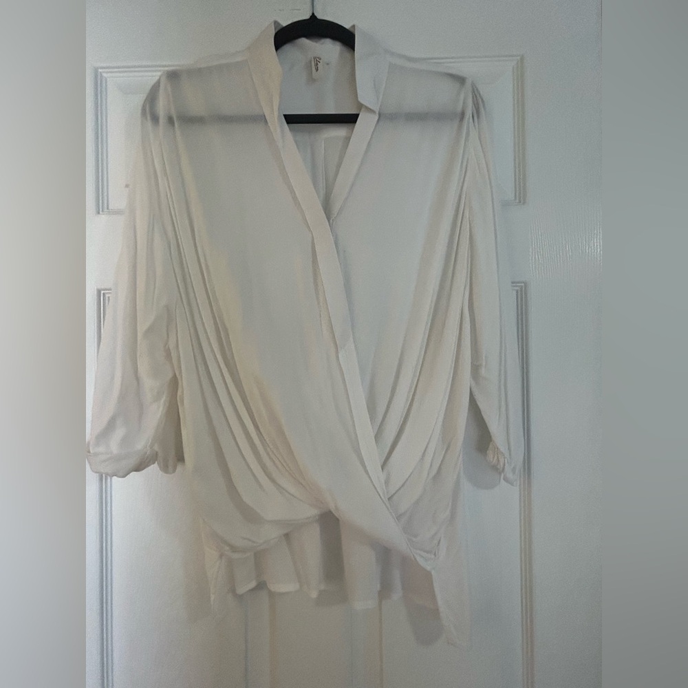 Elan Cream Drape Blouse for Women